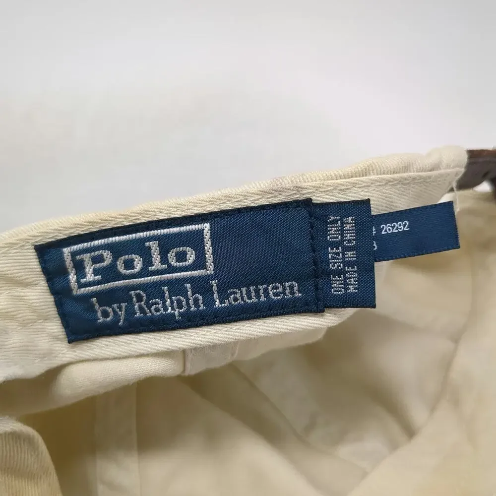 Polo Ralph Lauren Baseball Cap Beige One Size Leather Strapback Pony Logo Hat